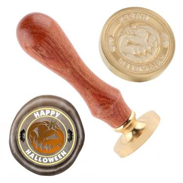 Imagem de Carimbo de lacre de cera de abóbora Carimbo de selo de cera de Halloween cabeças de latão removíveis para decoração de festa de Halloween convites carta envelope cartões de felicitações presentes