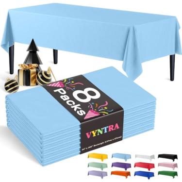 Imagem de Vyntra Babyblue Toalhas de mesa descartáveis de plástico retangular de 137 x 262 cm, pacote com 8 – capas de mesa de festa – à prova d'água, à prova de derramamento, fácil de limpar