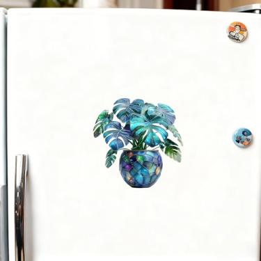 Imagem de 1 Imã de geladeira acrílico em forma de planta Monstera, 8 cm estilo de vidro colorido, decoração de amor, adesivo magnético criativo para cozinha doméstica, presente de festival e lembrança / X25