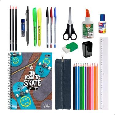 Imagem de Kit Material Escolar Caderno Estojo Caneta Marcador Lapis Masculino