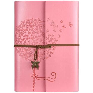 Imagem de OMEYA Caderno de couro diário, agenda de escrita recarregável, presentes para mulheres, homens, meninas, irmãs, amigas (rosa, A5-24 x 15 cm)