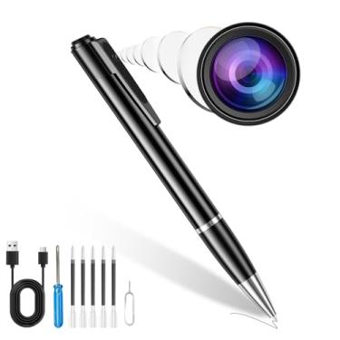 Imagem de UEDJHG Caneta de câmera, câmera de corpo de vídeo 1080p com memória embutida de 64G, mini gravador de vídeo babá para reuniões, leitura em sala de aula