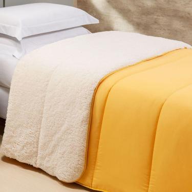 Imagem de Coberdrom 1 Peça Solteiro Percal 200 Fios Com Sherpa Flupy 100% Poliéster - Amarelo