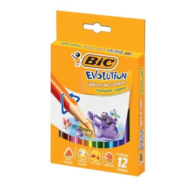 Imagem de Lápis de Cor Triangular Gigante, BIC Evolution, 891853, 12 Cores, Seguro Para Crianças, Ponta Resistente