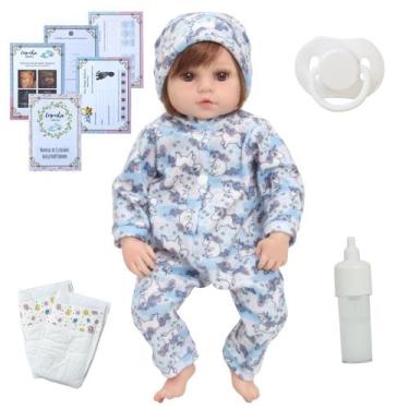 Imagem de Boneca Bebê Reborn Fio a Fio Olho Castanho + Acessórios - Cegonha Rebo