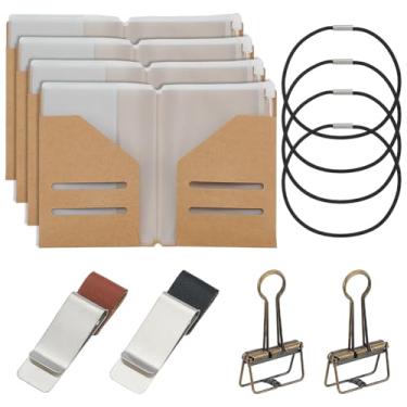 Imagem de OLYCRAFT Kit de acessórios para caderno de viagem, pacote com 4, conjunto de acessórios para diário de viagem, inclui pasta de arquivos Kraft de viagem, sacos transparentes, clipes de caneta de