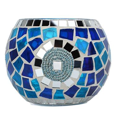 Imagem de Suporte de vela Tealight Vidro Mosaico Lantejoulas Romântico Colorido Luz Refletida Decoração Elegante para Mesa Festa Decoração de Casa Azul Verde Oceano Tema 7 x 8 x 10 cm