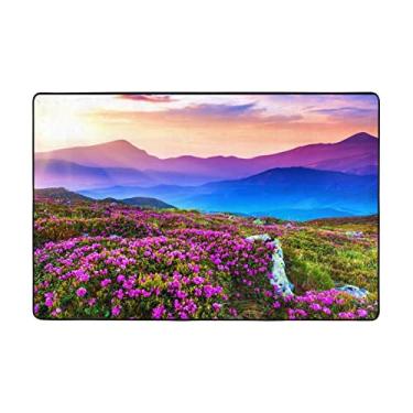 Imagem de Zeraoke Tapetes de área de paisagem floral de montanha para sala de estar 1,2 x 1,6 m, tapete macio e moderno, tapetes antiderrapantes e felpudos para decoração de casa, tapete lavável para quarto,