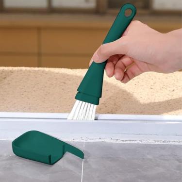 Imagem de 1 escova de limpeza doméstica com alça de pá de lixo para cozinha, banheiro, trilha, uso diário (verde)