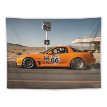 Imagem de HouLaiZhe JDM Tapeçaria de carro Rx7 carro esportivo rota 66 pendurar na parede quarto decoração de casa tapeçarias estética piquenique decoração de parede arte de parede para dormitório sala de estar