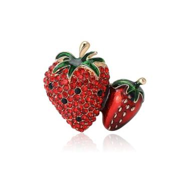 Imagem de Broche de morango esmaltado para mulheres broche de morango vermelho cristal broches de frutas moda elegante fruta lapela broche distintivo joias presente, Extar Large, Liga de aço, Zircônia cúbica