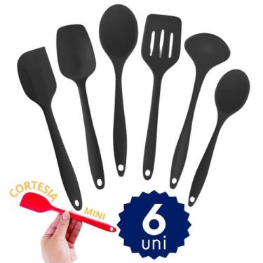 Imagem de Kit Utensílios de Silicone Cozinha Colher Concha Espátula 28,5cm - SQ 