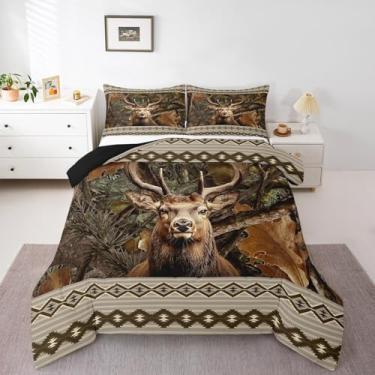 Imagem de Erosebridal Jogo de cama rústico queen de veado para crianças, meninos e meninas, alce da fazenda, edredom de plumas astecas ocidentais, animais de fazenda, reversível, com 2 fronhas, decoração de