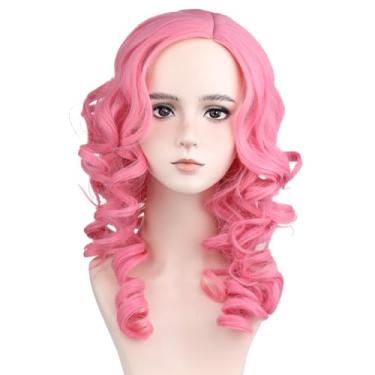 Imagem de WAVELNM Peruca Rosa Para Meninas, Perucas Leves Crianças, Longas, Onduladas, Cacheadas, Pastel, Sintéticas Com Touca