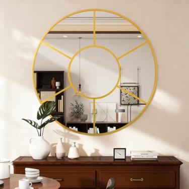 Imagem de WDSHIYI Espelho de parede dourado, espelho redondo com moldura de metal círculo moderno espelhos decorativos dourados para banheiro, sala de estar, quarto, lareira, decoração de 50 cm