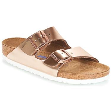 Imagem de Birkenstock Sandália rasteira feminina clássica de couro Arizona SFB, Cobre metálico, 38