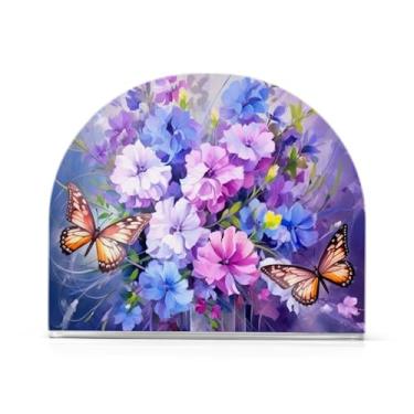 Imagem de Wassud Porta-guardanapos acrílico flores com borboletas, dispensador de guardanapos de papel moderno em forma de U para mesa, cozinha, sala de jantar, bancada 1 peça (comporta 50-60 guardanapos)