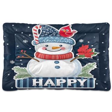 Imagem de Wassud Cama grande de Natal com boneco de neve vermelho cardeal pássaro cachorro cama grande para cães ao ar livre tapete de cama lavável para animais de estimação cama de gato para dormir viagem 91