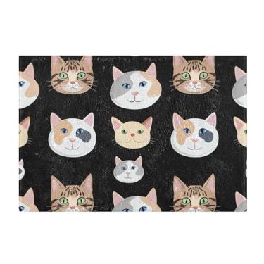 Imagem de Burbuja Tapete de banho Cat Faces, tapete de banheiro absorvente extra macio com suporte antiderrapante para banheiro, banheira e chuveiro, 40,6 x 61 cm