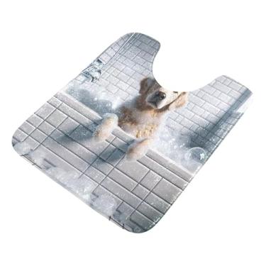 Imagem de Burbuja Tapete de banheiro para cães, tapete de banho absorvente de pelúcia macio, base antiderrapante para piso de banheiro, oval em forma de U