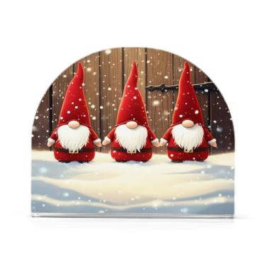 Imagem de Qilmy Suporte de guardanapo acrílico de gnomo fofo de Natal, porta-guardanapos para mesas cozinha restaurante decoração de casa, suporte decorativo moderno para guardanapos de coquetel de papel de
