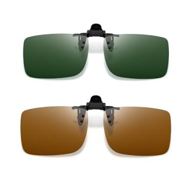 Imagem de Joopin 2PCS Clip para Óculos Polarizados Masculino Feminino Óculos de Sol com Clipes para Óculos Unissex Proteção UV400 Marrom + Verde