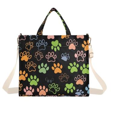 Imagem de Burbuja Sacola feminina com estampa de pata colorida, bolsa tiracolo de veludo cotelê para compras, trabalho, viagens, Estampas coloridas de patas, Medium