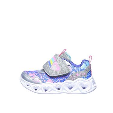 Imagem de Skechers Tênis de luzes de coração para meninas, Guarnição multi lav PU prata, 35 BR