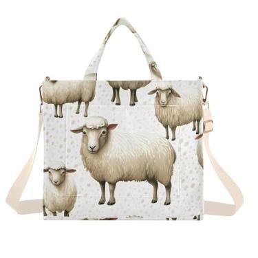 Imagem de Burbuja Sacola feminina com lâmpadas de ovelha, bolsa tiracolo de veludo cotelê para compras, trabalho, viagens, C347, Small