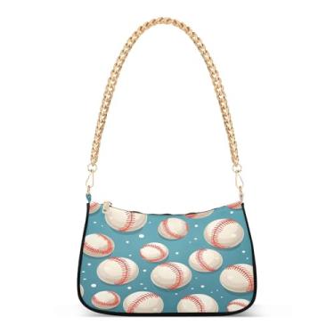 Imagem de CEBUGI Bolsa tiracolo feminina bolsa de ombro com fundo de bolas de beisebol elegante bolsa clutch com alça de corrente