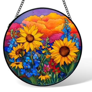 Imagem de Pendurado em vitral, painel de vidro para apanhadores de sol de girassol, decote de janela para apanhador de sol, 20 cm, aniversário para mulheres, homens, mãe e amigo colega