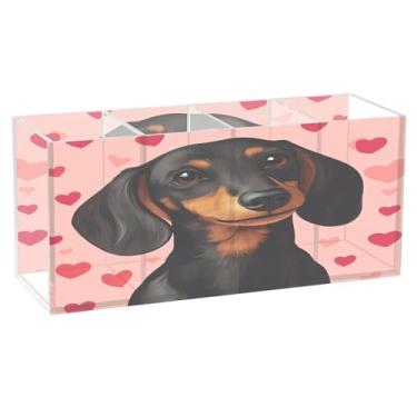 Imagem de CEBUGI Porta-canetas de acrílico com 4 compartimentos, organizador de lápis transparente, lindo suporte de pincel de maquiagem para cães Dachshund para armazenamento em mesa de escritório em casa