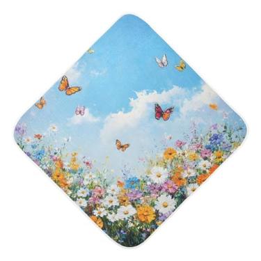 Imagem de STAYTOP Toalhas de bebê coloridas lindas flores silvestres musselina com capuz, toalha de banho super macia, toalhas absorventes de bebê para banho recém-nascido unissex 89 x 89 cm