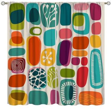 Imagem de VUMIVI Cortinas com padrões vintage de meados do século, padrões geométricos coloridos abstratos, tratamentos de janela art déco para cozinha, sala de jantar, escritório, quarto, 106,7 cm L x 113 cm C