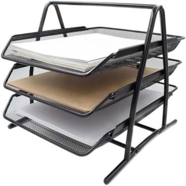 Imagem de Organizador de mesa, empilhavel, documentos, tres bandejas, escritorio, papel, compacto, preto