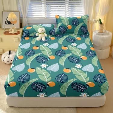 Imagem de Jogo De Lençol 3 Peças Com Elástico Casal Estampado Nao Desbota e Toque Macio Micropercal 400 Fios(Outono Verde)