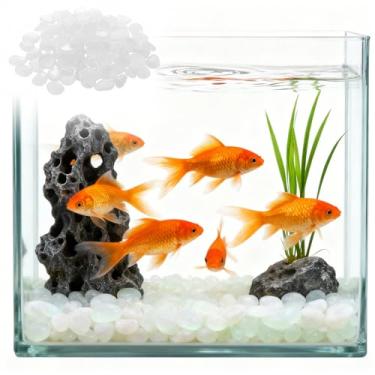 Imagem de 150 peças de seixos artificiais que brilham no escuro, pedras decorativas de aquário para ambientes externos, interiores, vasos de jardim, plantas, decorações de aquário (branco)