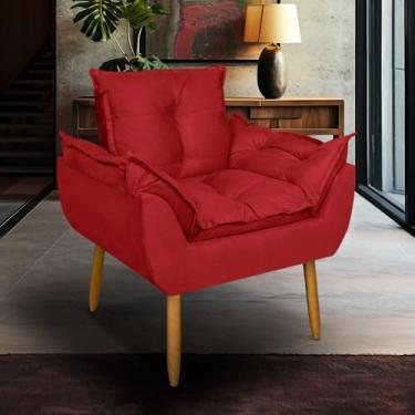 Imagem de Poltrona para Sala de Estar Suede Pé Palito - Conforto e Design Sofisticado para Sua Casa (Vermelho)