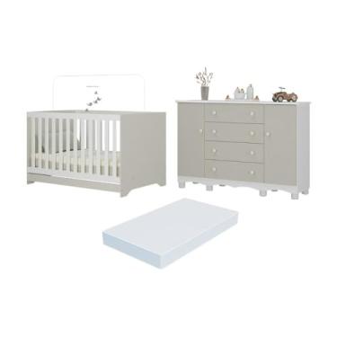 Imagem de Berço Americano 3 em 1 com Colchão Incluso e Cômoda 2 Portas 4 Gavetas Dengo Multimóveis Mp4706 Branco/off White