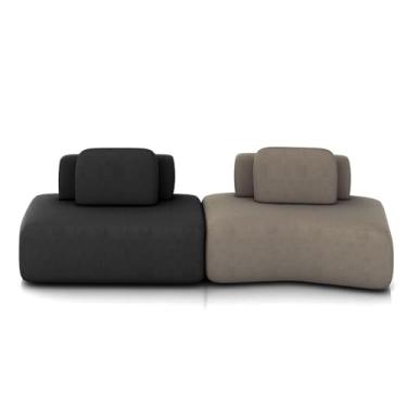 Imagem de Sofá Ilha Sala de Estar Dakota 2 Módulos 316cm Encostos Almofadas Soltas Veludo Preto/Castor G33 - Gran Belo