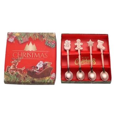 Imagem de Conjunto de colheres de aço inoxidável de Natal Ins Style, 4 peças, pingente criativo de sobremesa, colher de café, conjunto de caixa de presente estilo americano para presente de Natal (prata/ouro
