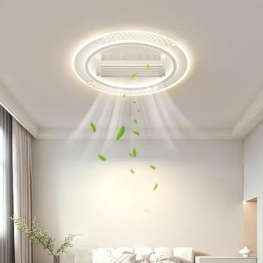 Imagem de Ventilador de teto sem pás com luzes, moderno, de embutir, com controle remoto e luzes LED reguláveis, 6 velocidades, ideal para quarto, sala de estar, escritório e casa. Ventilador de teto