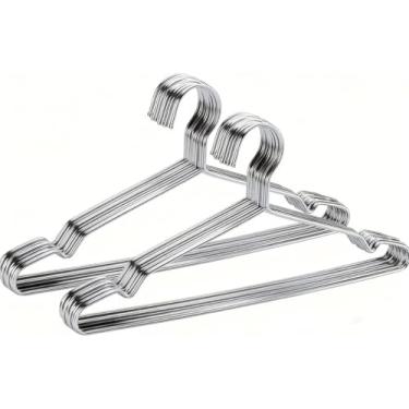 Imagem de Cabides para casacos, pacote com 20 cabides de arame de aço inoxidável resistente com ranhuras antiderrapantes, cabides de metal ultrafinos de 41,5 cm para economizar espaço, cabides prateados