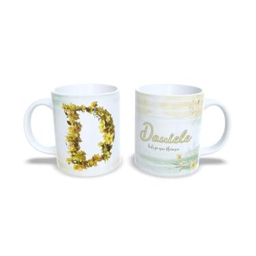 Imagem de Caneca de Cerâmica Personalizada Alice com Design Floral, Branco e Amarelo, 325 ml (d)