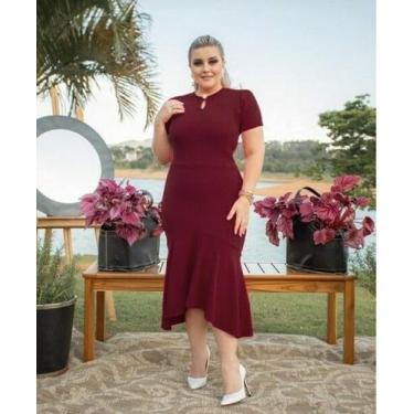 Imagem de Vestido Midi Botão Na Gola Moda Evangélica Feminina - Miss Flower, Vin