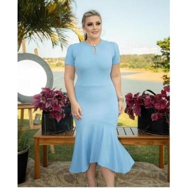 Imagem de Vestido Midi Plus Size Botão Na Gola Moda Evangélica Feminina - Miss F