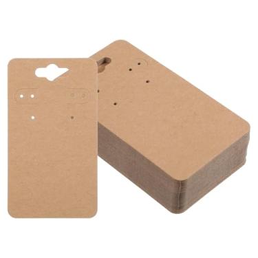 Imagem de 100 peças de cartões de exibição de brinco para venda, 5 cm de pendurar brincos com 6 furos, papel kraftpaper marrom em branco exibe etiquetas de cartão para venda de joias DIY artesanato varejo