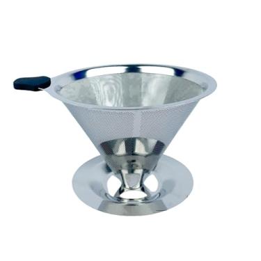 Imagem de Coador de Café Inox 103 Reutilizável com Alça de Silicone | Filtro Peneira Aço(101)