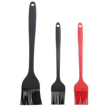 Imagem de MDXing 3 peças de escova de silicone de grau alimentício resistente a altas temperaturas para churrasco, forno, pastelaria, óleo, molho de soja, ferramenta de vitrificação, vermelho, preto, tamanho