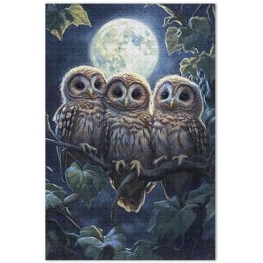 Imagem de Corujas fofas florais adultos 1000 peças quebra-cabeça arte de cenário arte divertida quebra-cabeça família amantes presentes, 75 x 40 centímetros